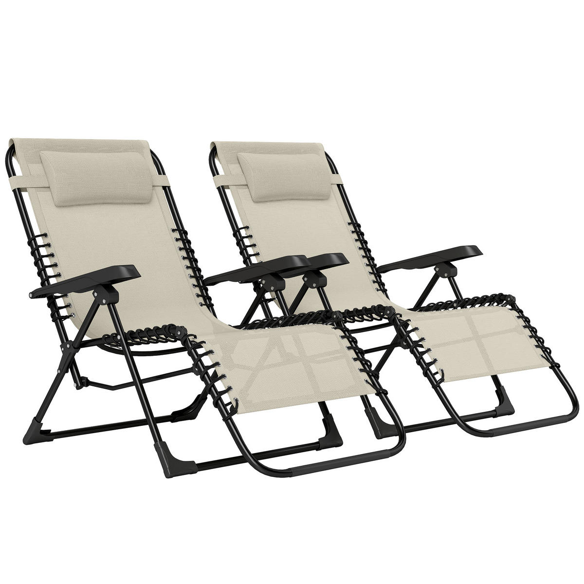 SONNENLIEGE DE-15701 2er-Set mit verstellbarer Rückenlehne Beige - Beige, Metall (65/112/90cm) - ComfortXL