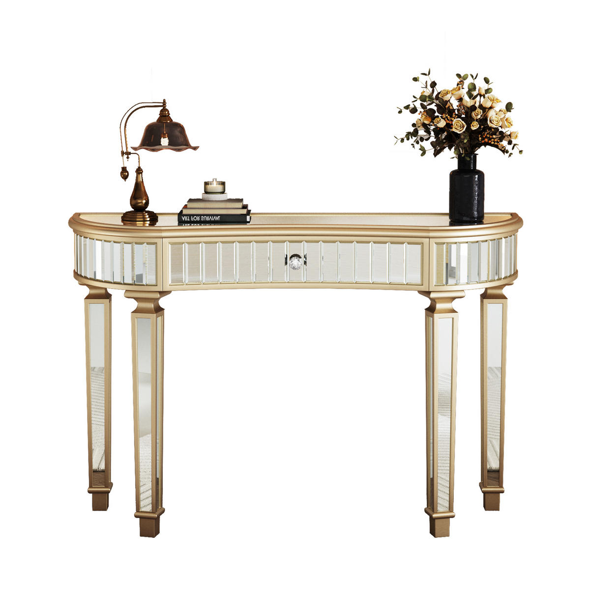 KONSOLENTISCH DE-37268 120 cm halbmondförmig mit Spiegel Gold - Goldfarben, Holzwerkstoff (120/38/78cm) - ComfortXL