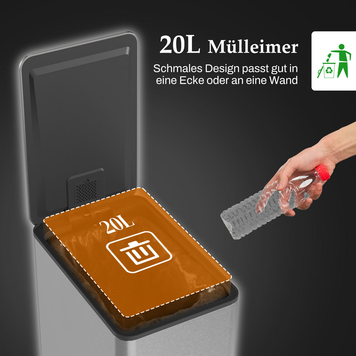 MÜLLEIMER 20L - Silberfarben, Metall (37.2/57/21.5cm) - HOMCOM