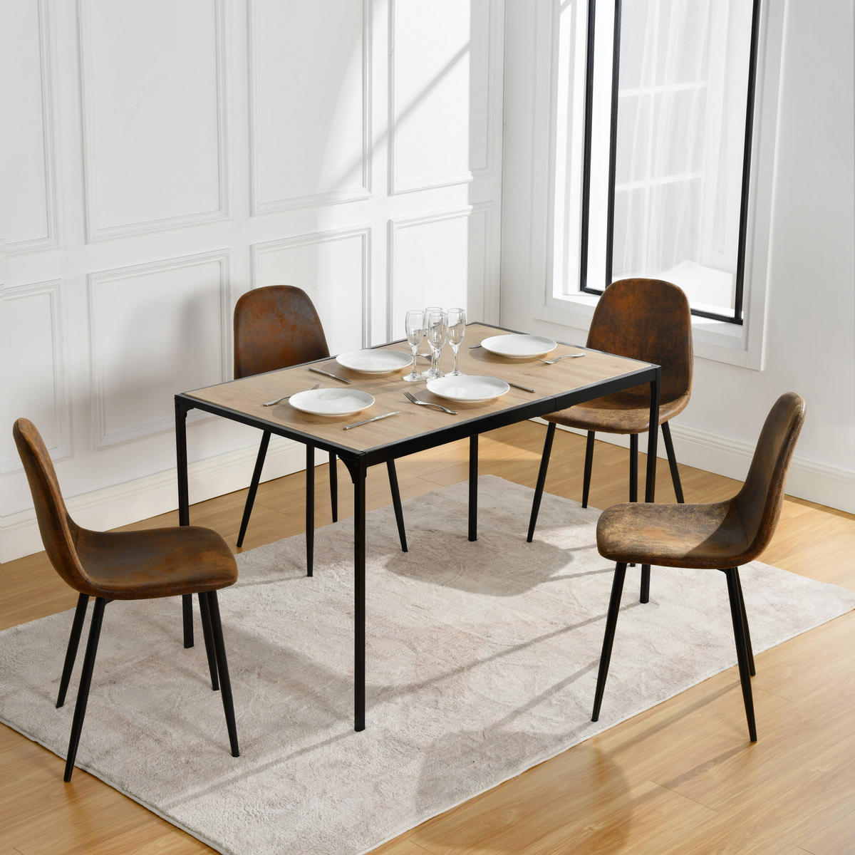 ESSTISCH SET dunkles Holz und Braun - Braun, Holzwerkstoff/Metall (120/75/80cm) - Urban Meuble