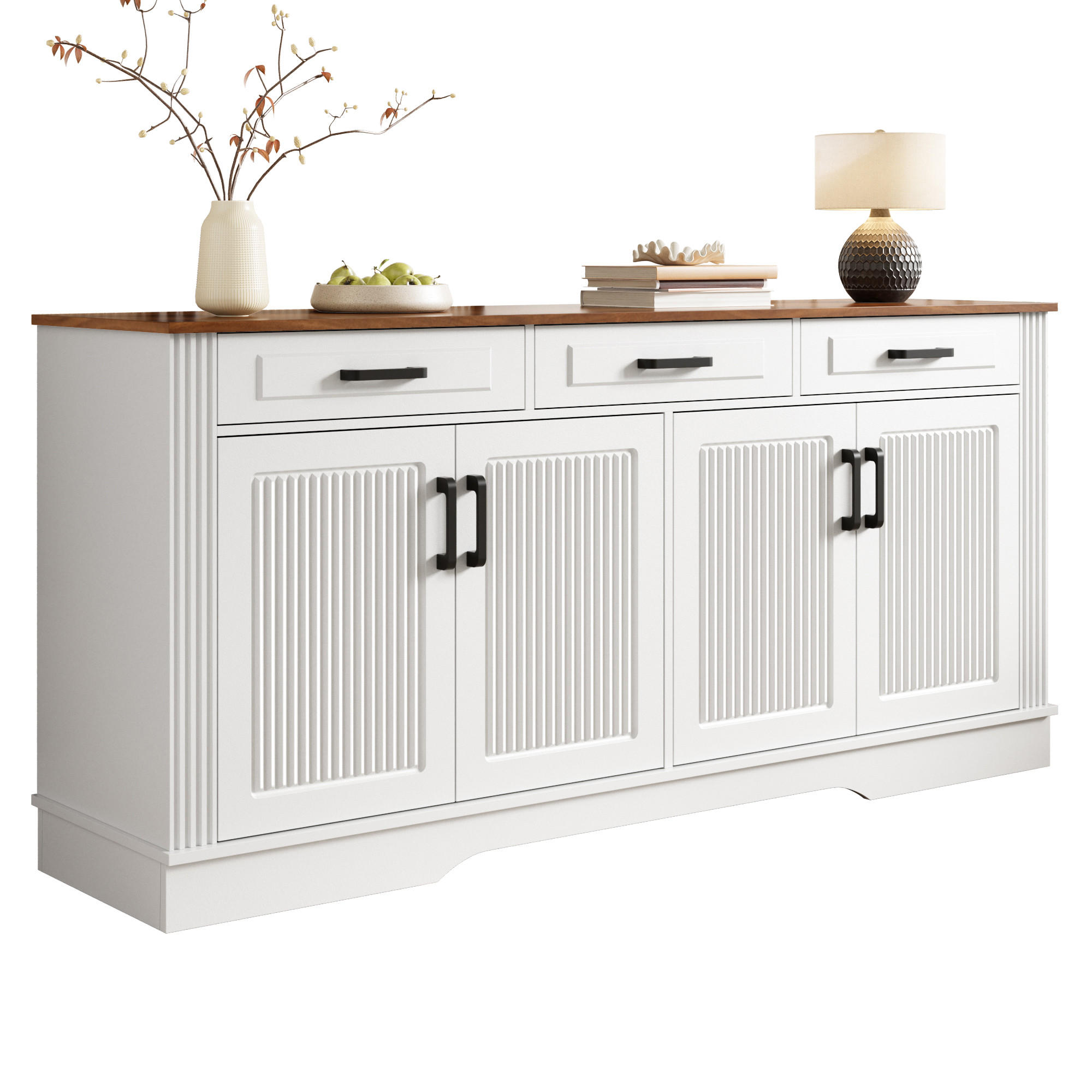SIDEBOARD 3D Front 4 Türen 3 Schubladen MDF - Weiß, Holzwerkstoff (160/75/40cm) - FLIEKS