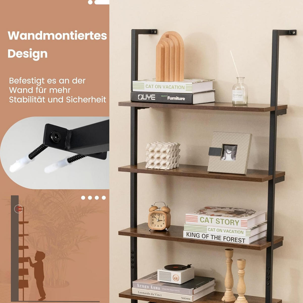 LEITERREGAL Braun - Braun, Holz (60/183/20cm) - COSTWAY