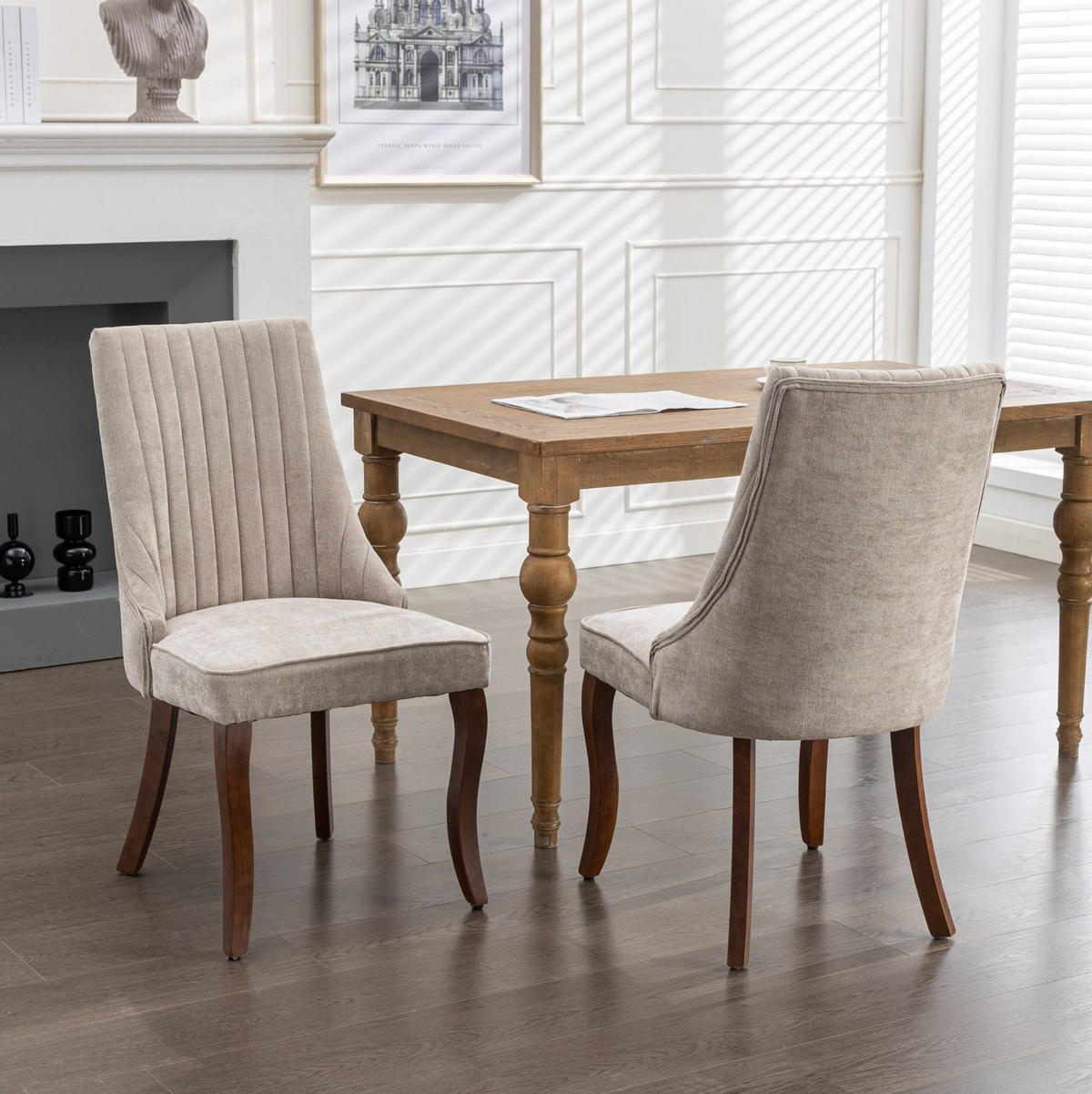 ESSZIMMERSTUHL 2er-Set mit hoher Rückenlehne Chenille Beige - Beige, Holz (50/95.5/64cm) - Meubliv