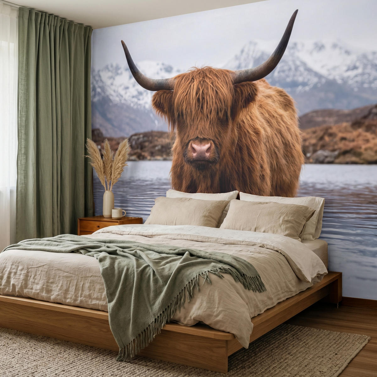 TAPETE - Schottischer Hochländer - Braun - Wasser - 240x200 cm - Braun, Papier (240/200cm) - OnlyWow