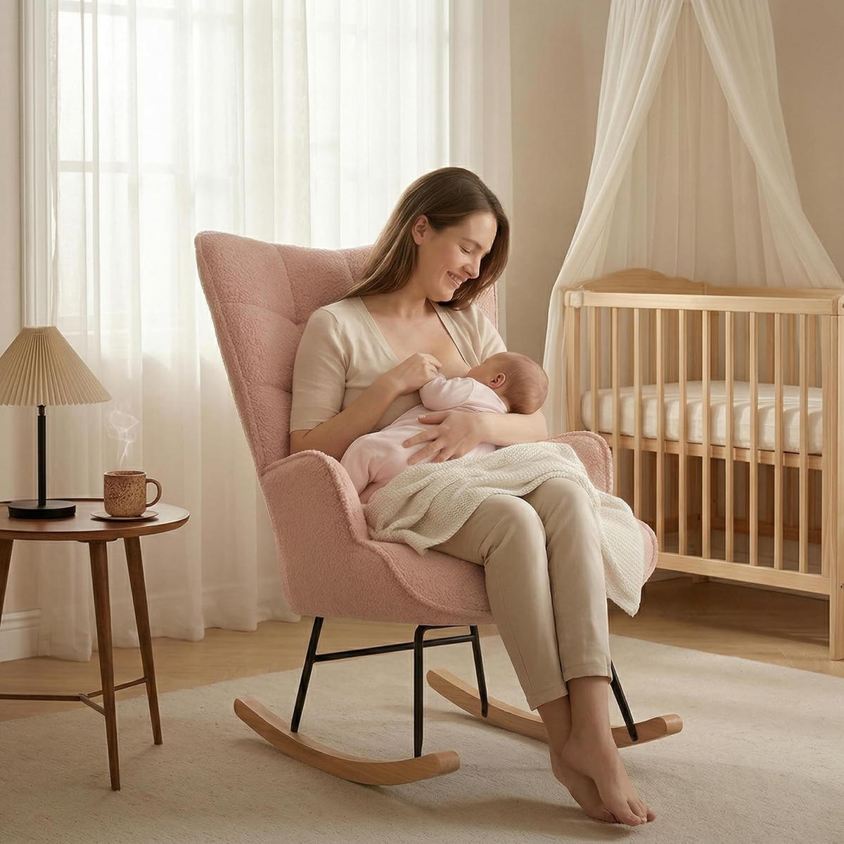 SCHAUKELSESSEL Rosa mit Metallgestell für Wohnzimmer - Rosa, Holz/Textil (75/92/68cm) - PARAFTA HOME