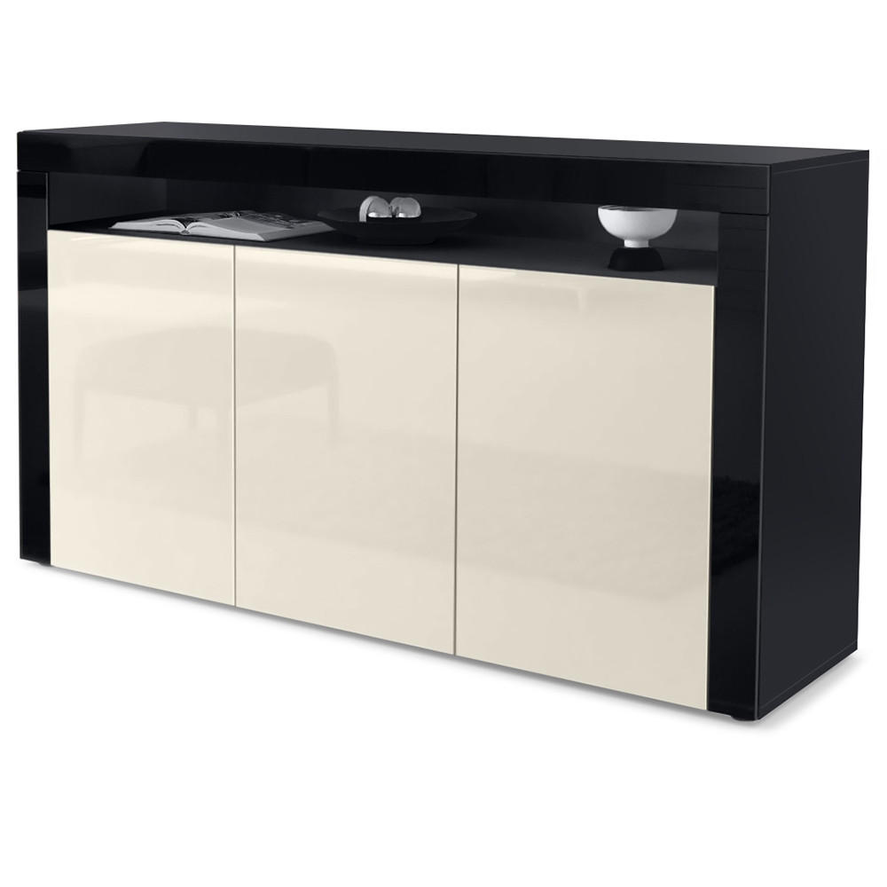 SIDEBOARD Valencia Creme Hochglanz / Schwarz Hochglanz - Creme, Holzwerkstoff (155/92/40cm) - Vladon