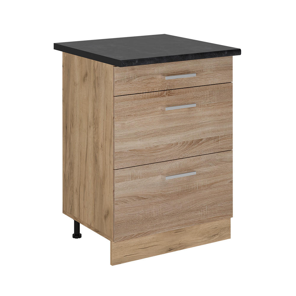 KÖKSUNDERSKÅP R-Line Sonoma 60 cm med lådor, AP antracit Sonoma ek, Ekfärgad 81.6/60/60 cm