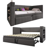 POLSTERBETT 90/200 mit Ausziehbett, USB, Type-C und Getränkehalter in Grau - Grau, Holzwerkstoff/Textil (90/200cm) - EVRYAE