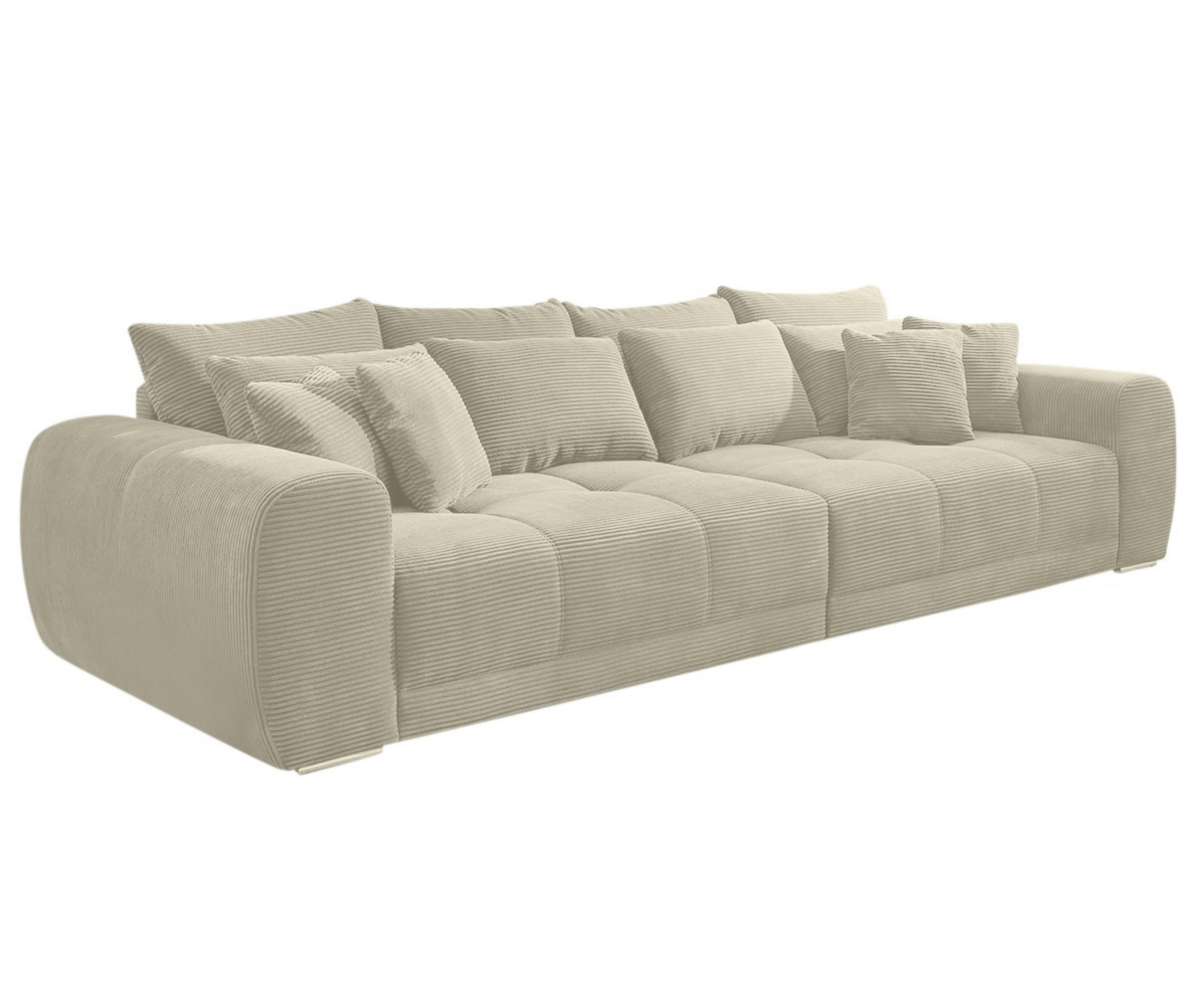BIG-SOFA 306/134/86 cm Federkern, Liegefläche 120/240 cm, Cord Beige Grau / 15173 - Chromfarben/Greige, Textil/Metall (306/86/134cm) - luma-home