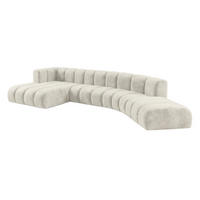 ECKSOFA Modulares In L-Form, Velvet-Stoff Riviera, Ecru, Links, GRAND Round - Creme, Holz (445/179cm) - Kaiser Möbel