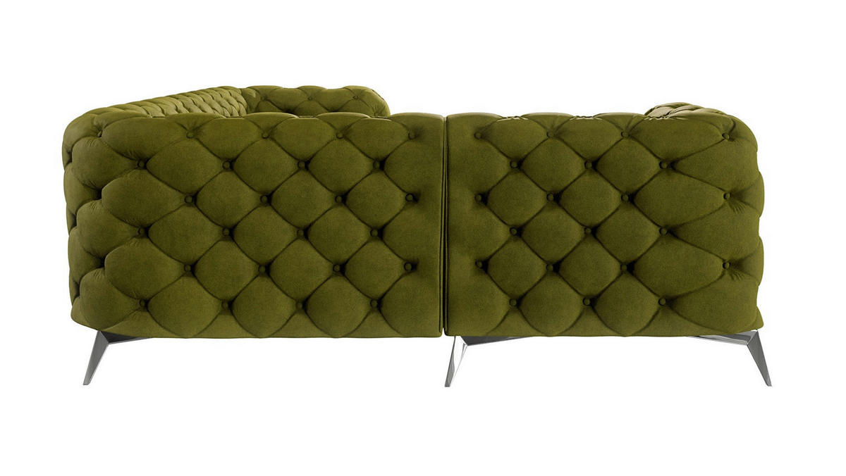 ECKSOFA Chesterfield Laura Olive Samt, Ottomane Links - Silberfarben/Olivgrün, Holz/Textil (264/204cm) - S-Style Möbel
