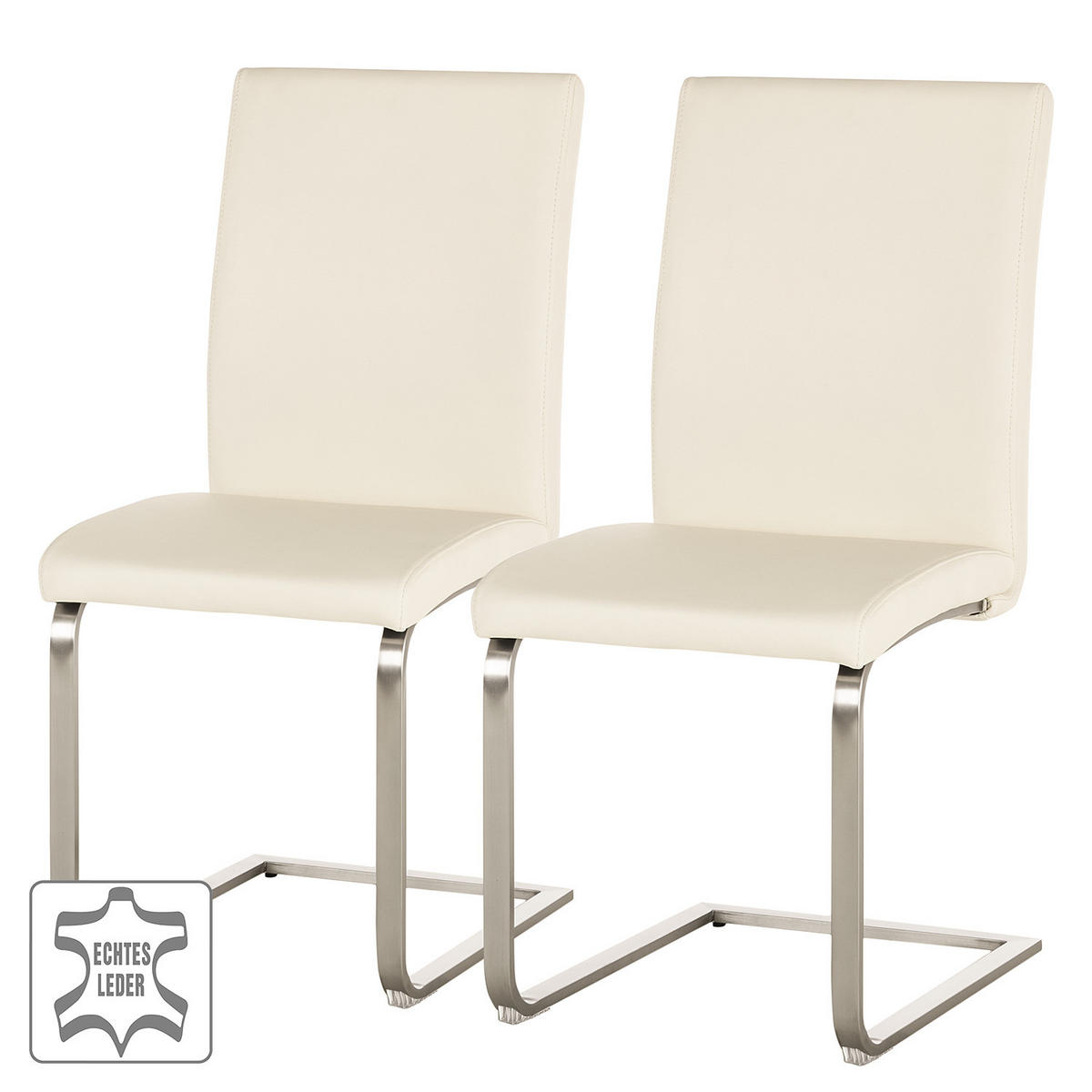 FREISCHWINGER - 2er-Set - Echtleder - Edelstahlfarben/Creme, Leder/Metall (44/98/58cm) - home24
