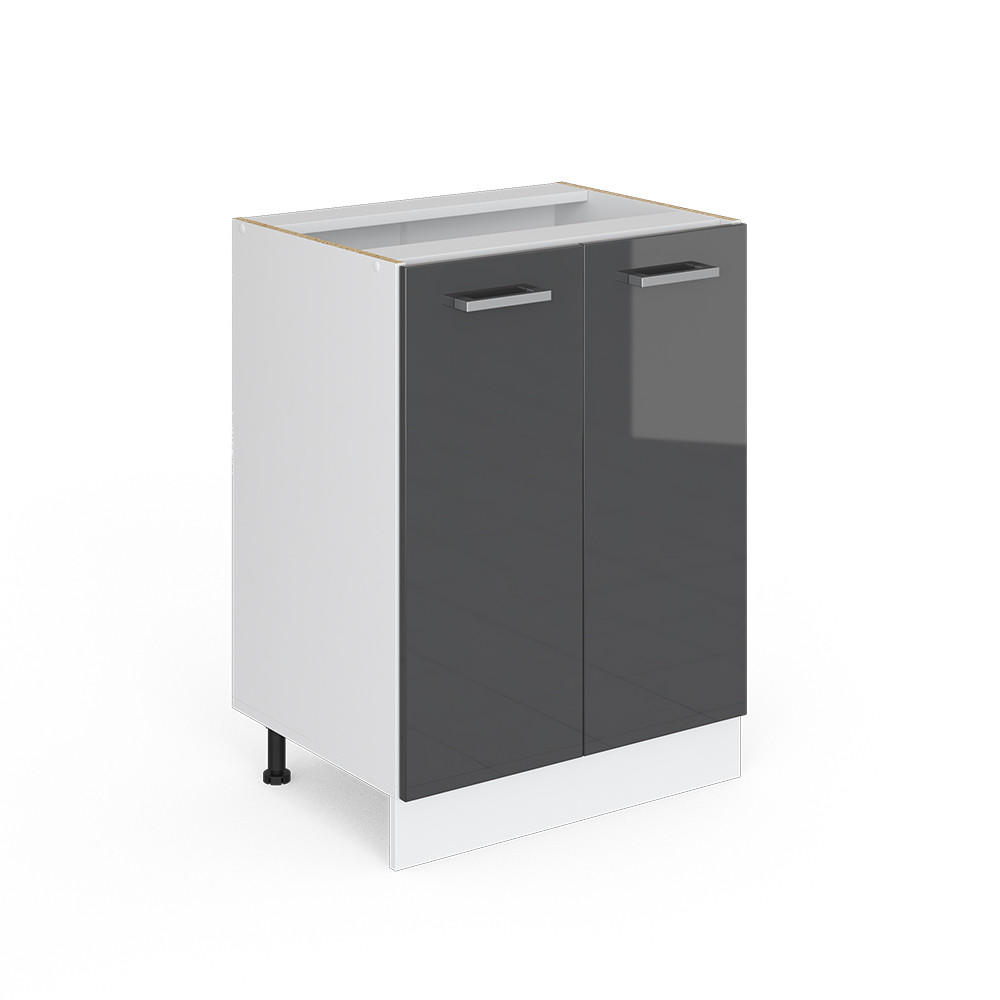 KÜCHENUNTERSCHRANK R-Line Anthrazit Hochglanz 60 cm ohne AP - Weiß Hochglanz/Anthrazit, Holzwerkstoff (60/81.6/46cm) - Vicco