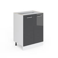 KÜCHENUNTERSCHRANK R-Line Anthrazit Hochglanz 60 cm ohne AP - Weiß Hochglanz/Anthrazit, Holzwerkstoff (60/81.6/46cm) - Vicco