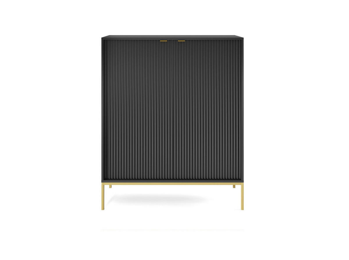 KOMMODE Kioto 104 cm in Schwarz, zweitürig mit geriffelten Fronten - Goldfarben/Schwarz, Holzwerkstoff/Metall (104/125/39cm) - Ravio
