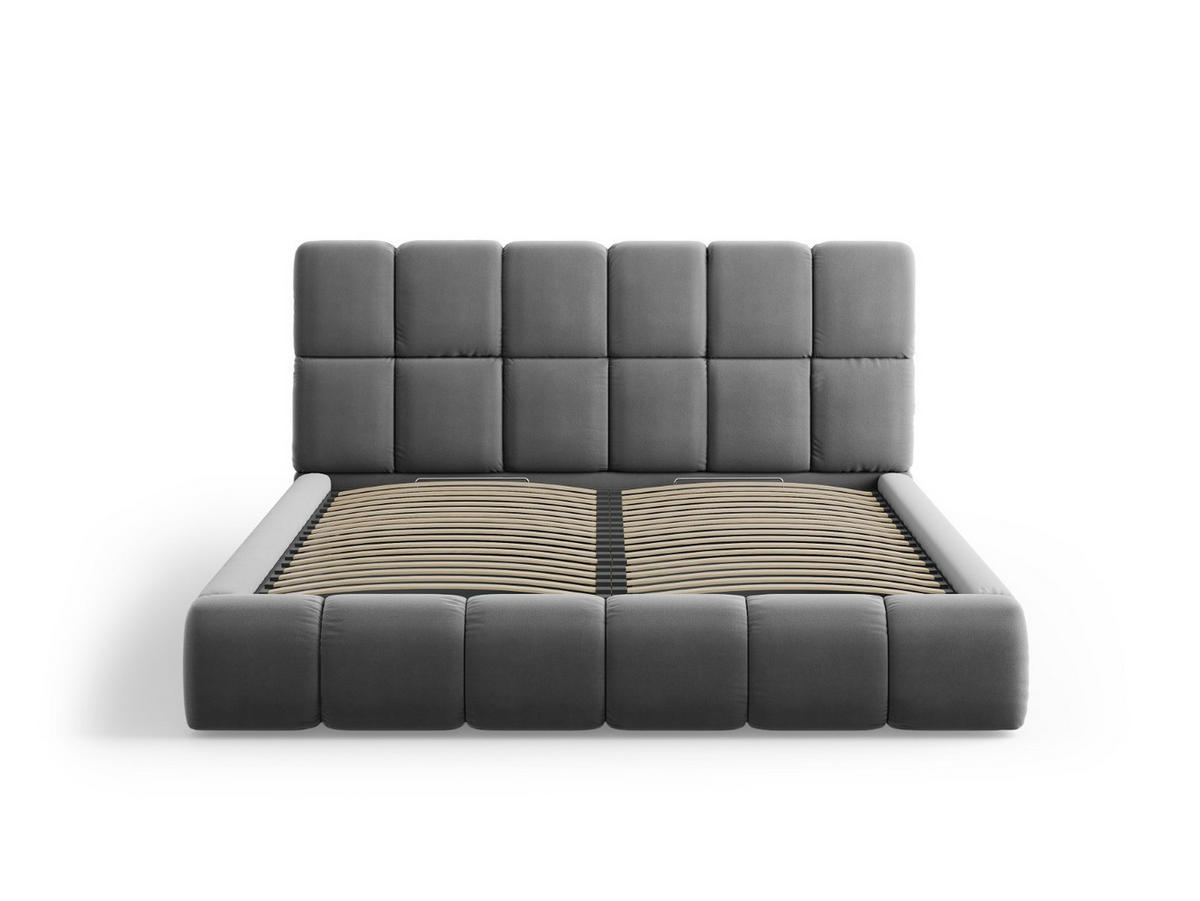 BETT mit Bettkasten und Kopfteil Bellis aus Samt grau 200x200cm - Grau, Textil (200/200cm) - Micadoni