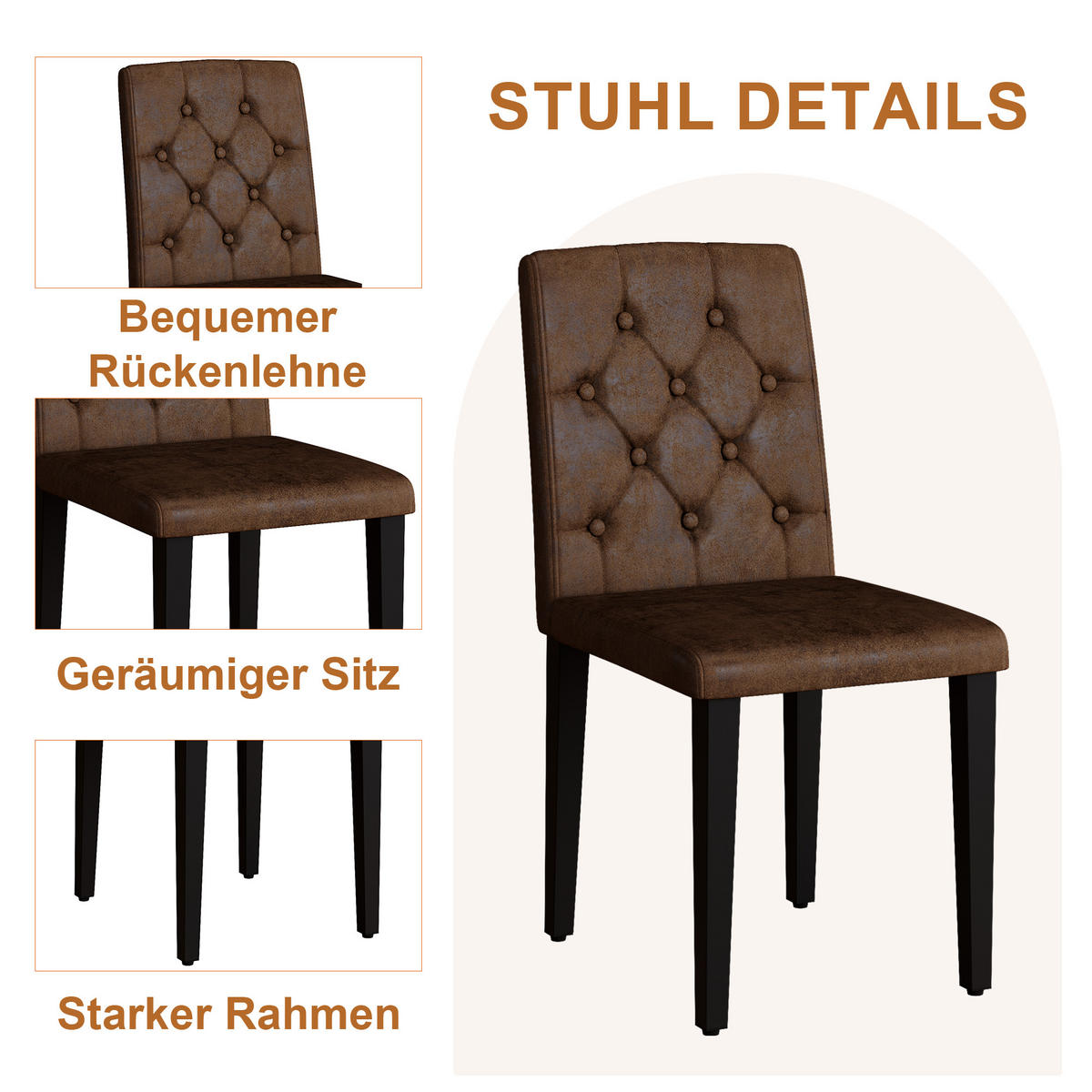 ESSGRUPPE DE-39482 5-teilig, Glastisch und 4 Stühlen mit Rautensteppung Braun - Braun, Metall (85/75/85cm) - ComfortXL