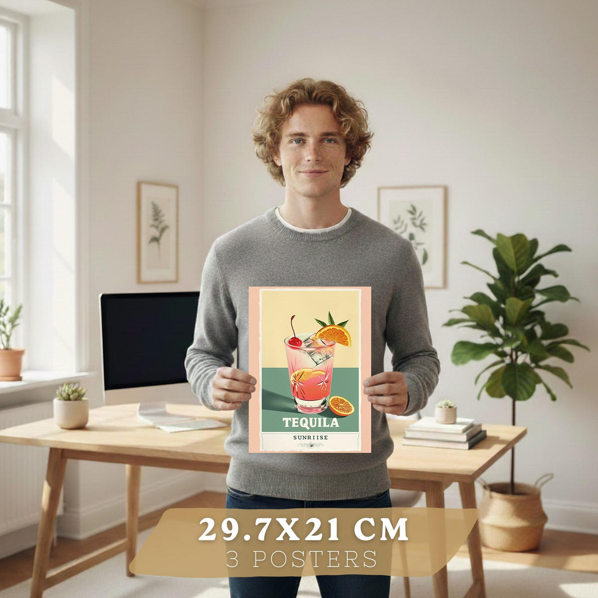 PLAKAT Sada 3 Koktejly A3 bez rámu - čirá, papír (29.7/1/42cm) - Nacnic