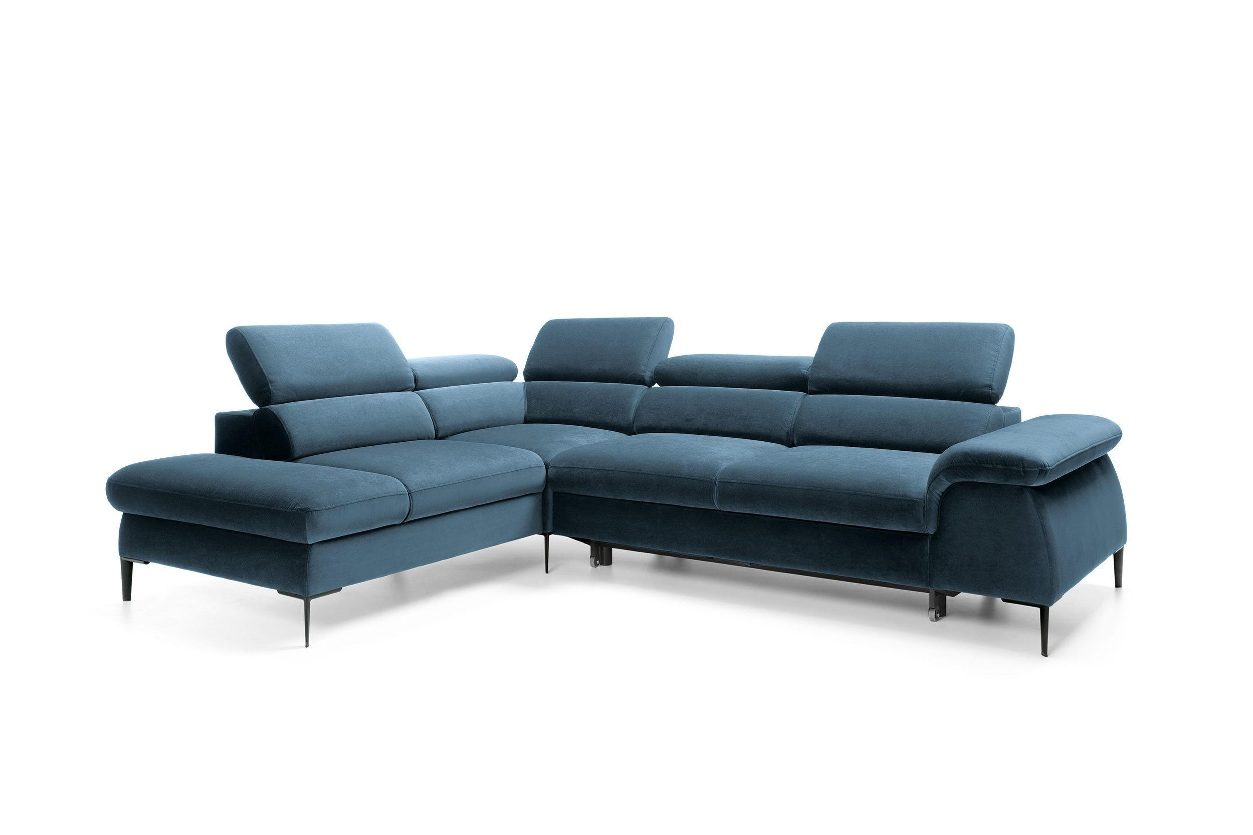 ECKSOFA MESTO Blau Velours-Stoff mit Schlaffunktion - Blau, Holz (280/214cm) - MASSENO