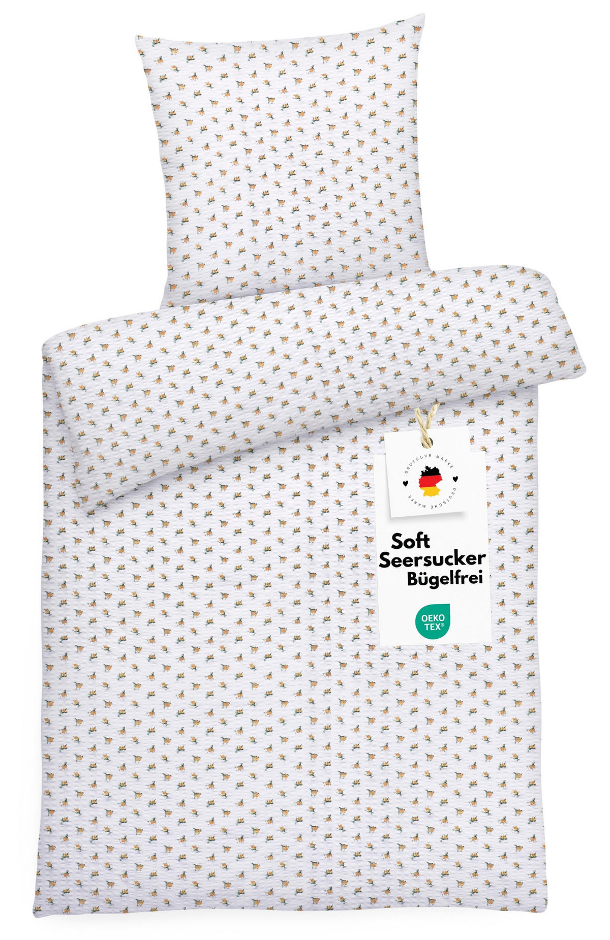 SEERSUCKER-BETTWÄSCHE 135x200 geblümt Sommer Bettbezug Bügelfrei aus 100% Baumwolle, Bettbezüge Blumen Rosen Muster Gelb - Gelb, Textil (135/200cm) - Carpe Sonno
