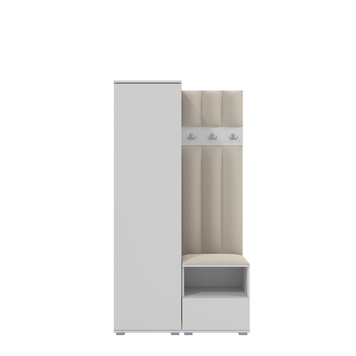 GEPOLSTERT Garderoben-Set Nela I LUX (Weiß + Stoff Trinity 01) - Silberfarben/Creme, Holz/Holzwerkstoff (100/187/40cm) - Ravio