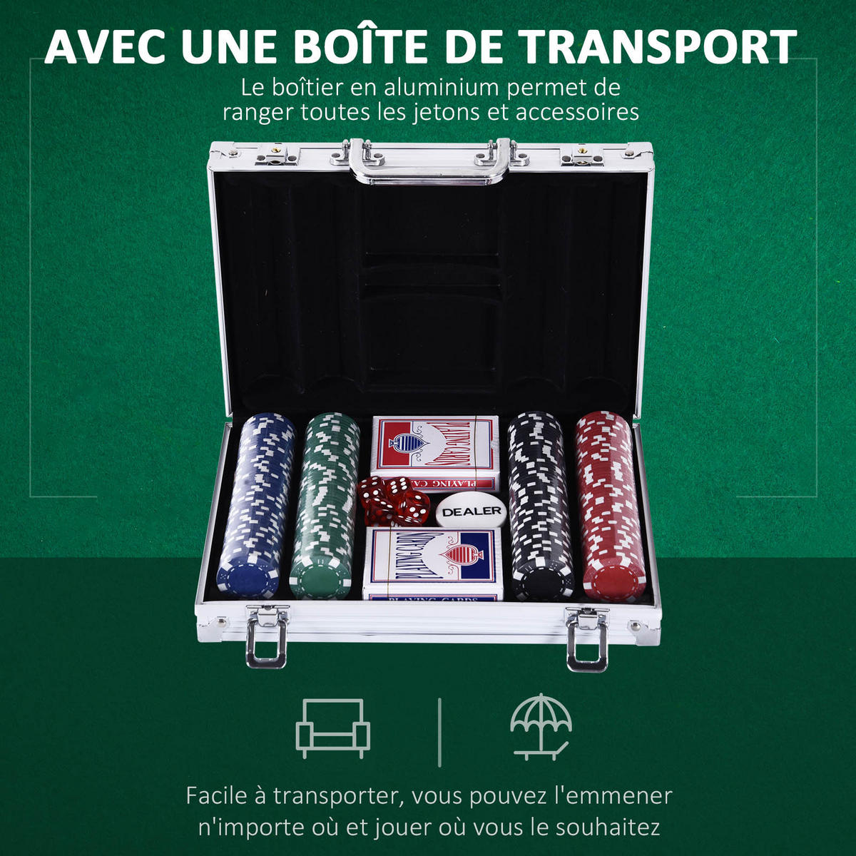 POKERKASETTE DE-18656 200 Jetons, 2 Kartendecks Aluminium - Silberfarben, Metall (205/295cm) - ComfortXL