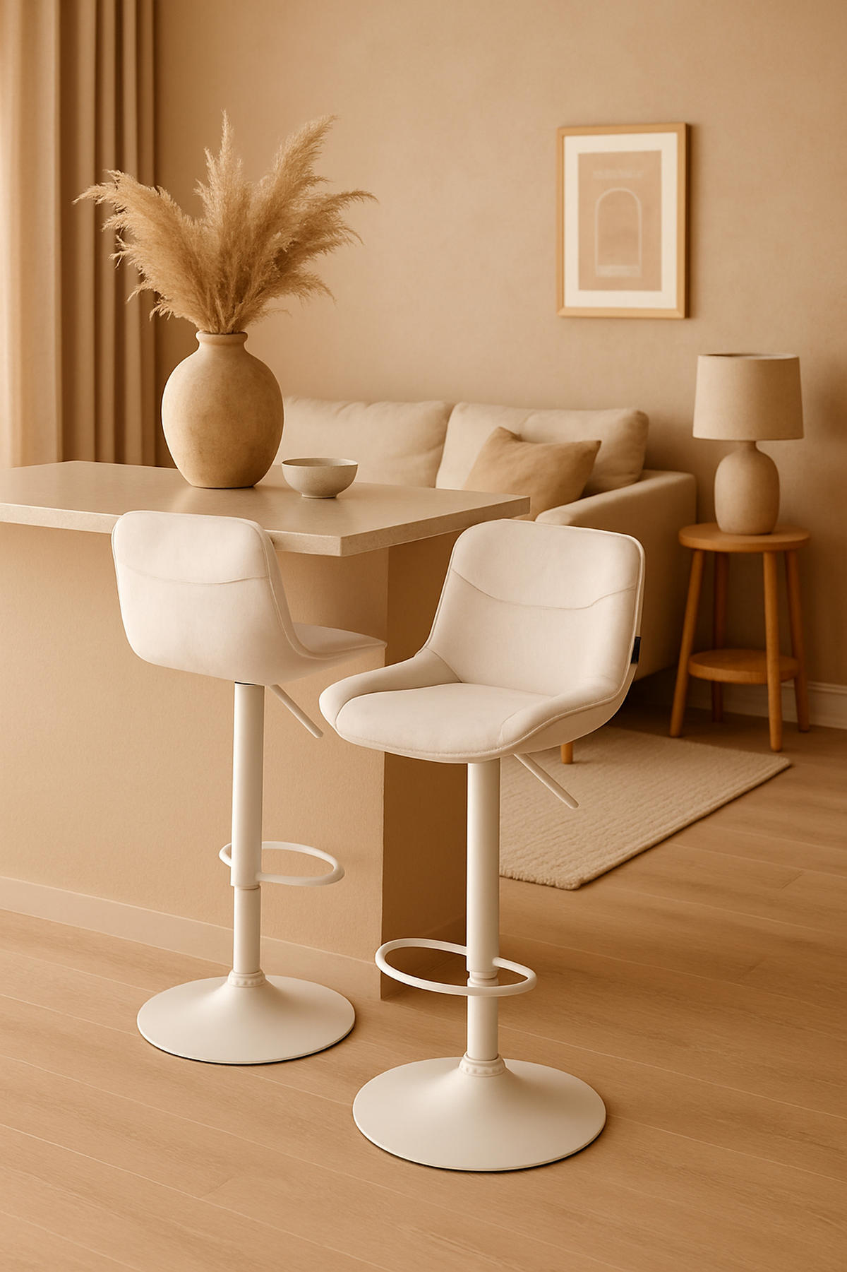 BARHOCKER 2er Set Vulcano Samt weiß creme - Naturfarben/Weiß, Textil/Metall (49/106/51cm) - TPFLiving