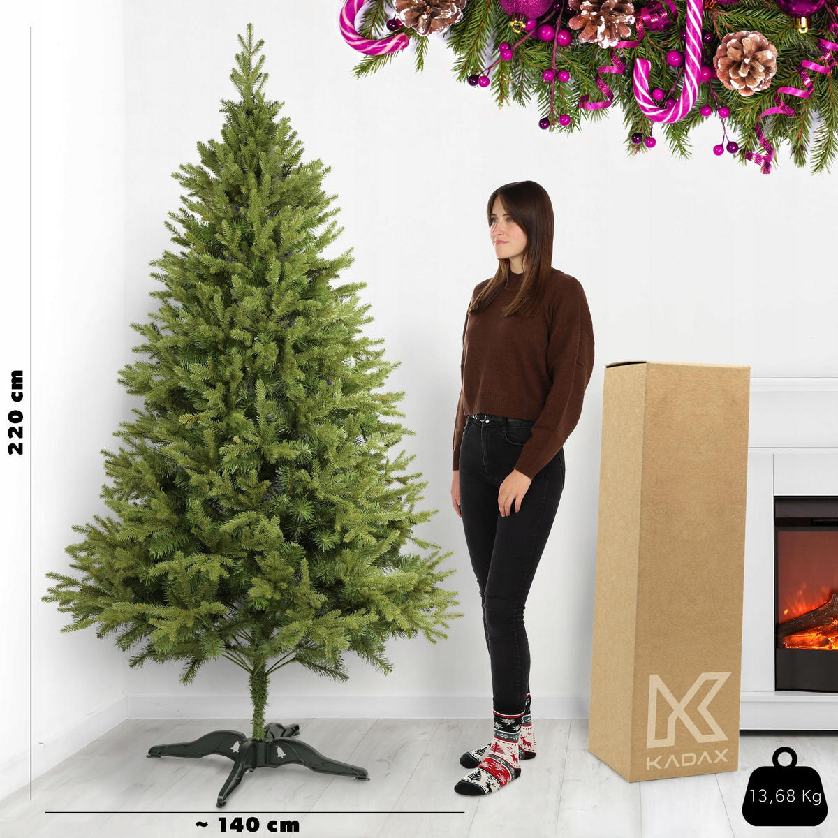 KADAX Künstlicher Weihnachtsbaum 220 cm Fichte Pe Premium Dense - Grün, Kunststoff (220cm) - KADAX