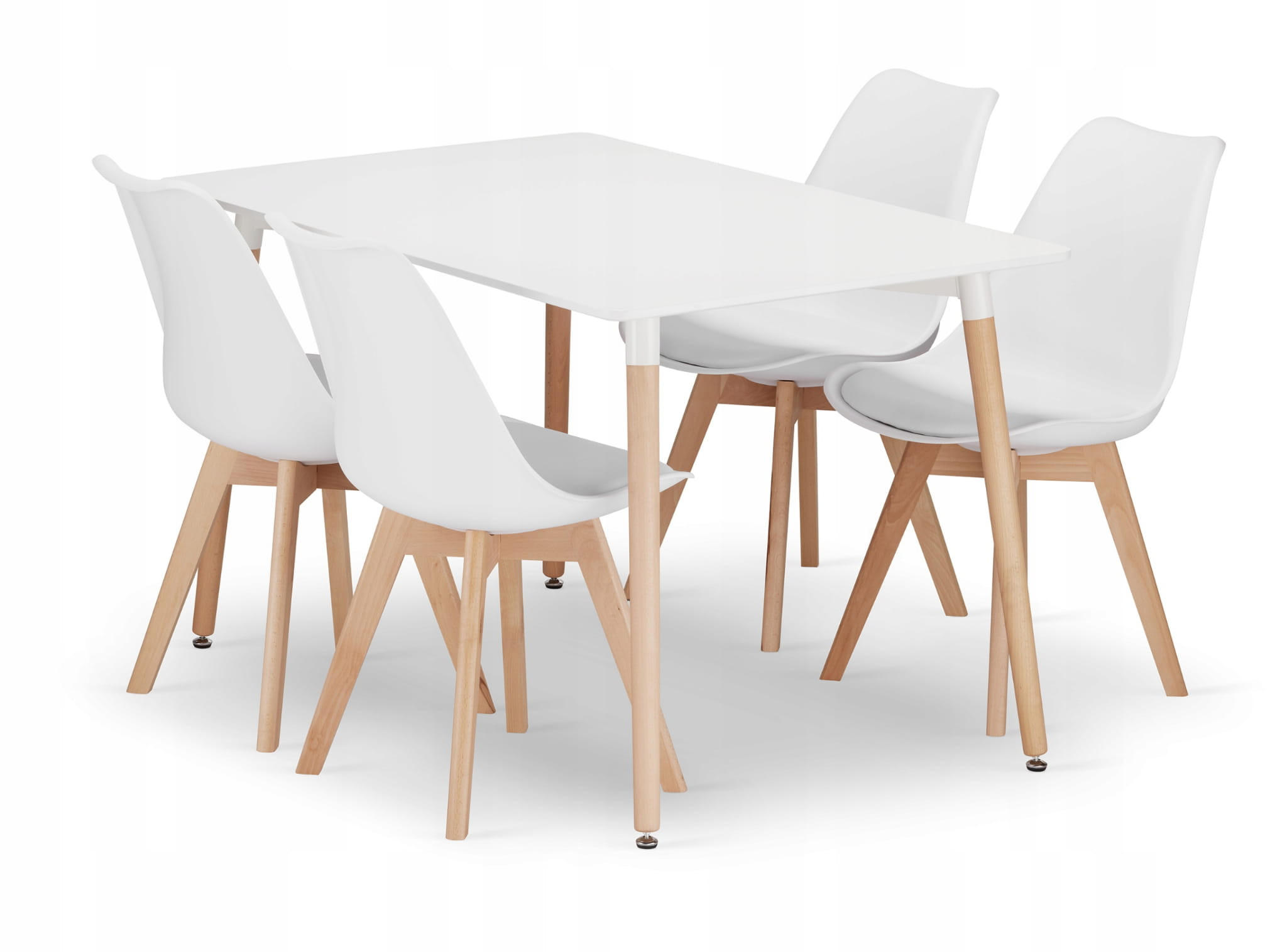 ESSTISCH-SET Weiß 120x80 cm ADRIA Rechteckig + 4 Stück Stuhl Weiß MARK Ergonomisch - Weiß, Holz (80/120/50cm)