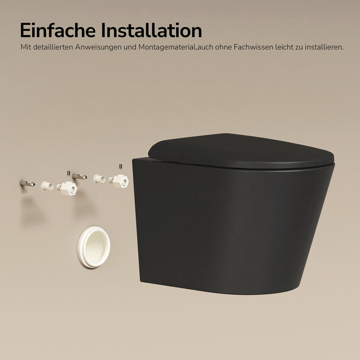 WAND-WC Spülrandlose CT01 49/36,5 cm Matt Schwarz - Schwarz, Keramik (36.5/36/49cm) - EMKE