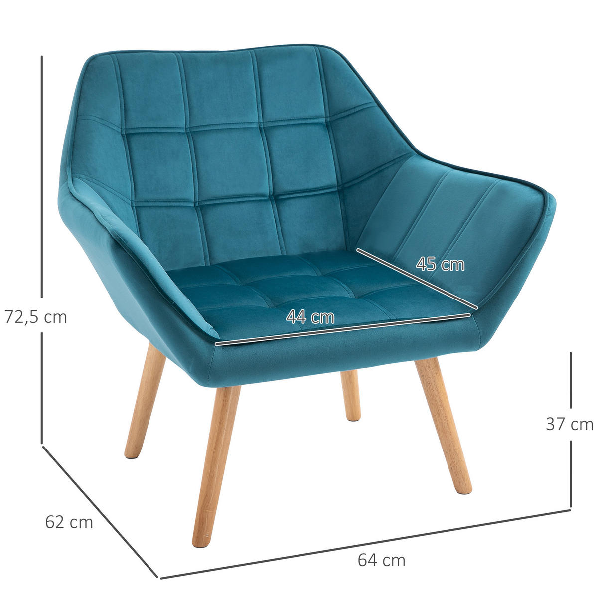 EINZELSESSEL, Relaxsessel, Sessel, Grün - Türkis, Kunststoff (62/72.5/64cm) - HOMCOM