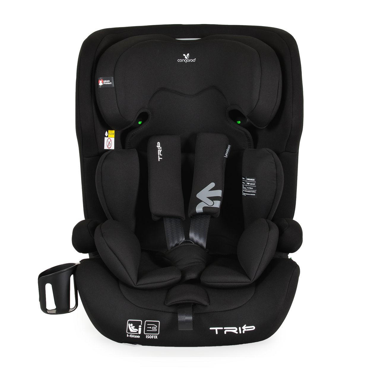 KINDERSITZ Trip i-Size schwarz (76-150cm) Isofix verstellbare Kopfstütze Gurt - Schwarz, Textil (40/60/45cm) - Cangaroo