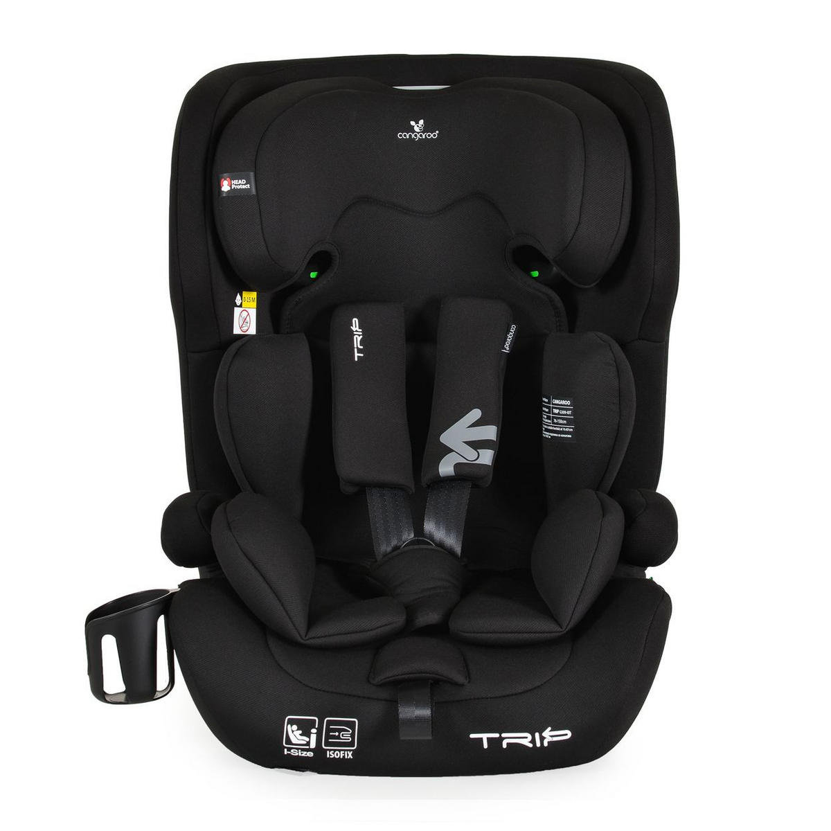 KINDERSITZ Trip i-Size schwarz (76-150cm) Isofix verstellbare Kopfstütze Gurt - Schwarz, Textil (40/60/45cm) - Cangaroo