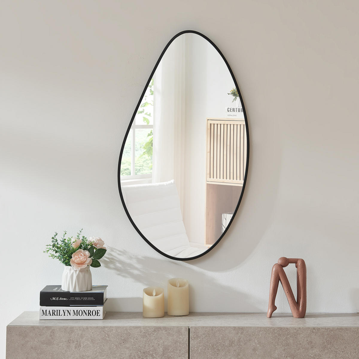 NÁSTĚNNÉ ZRCADLO Orland - černá, kompozitní dřevo (46/82/3cm) - [en.casa]