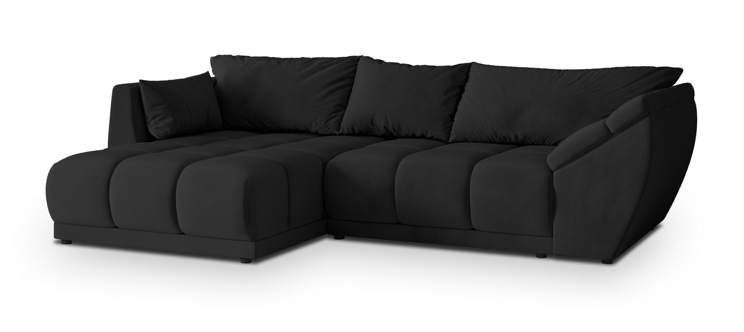 ECKSOFA ORENTI L-S Schwarz Velours-Stoff mit Schlaffunktion - Schwarz, Holz (287/182cm) - MASSENO