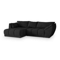 ECKSOFA ORENTI L-S Schwarz Velours-Stoff mit Schlaffunktion - Schwarz, Holz (287/182cm) - MASSENO