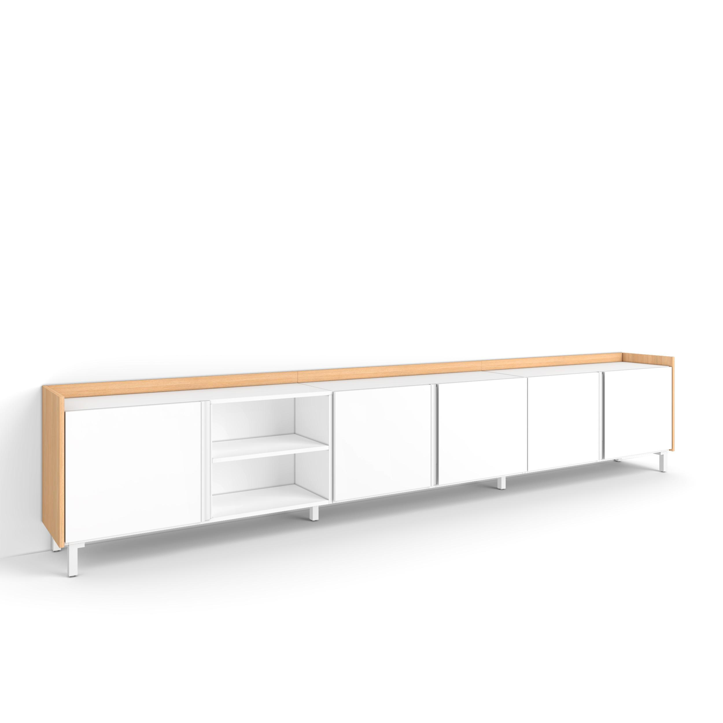 LOWBOARD, Weiß und Eiche, 309/35/61cm, mit Beinen - Weiß, Holzwerkstoff (309/61/35cm) - Skraut Home