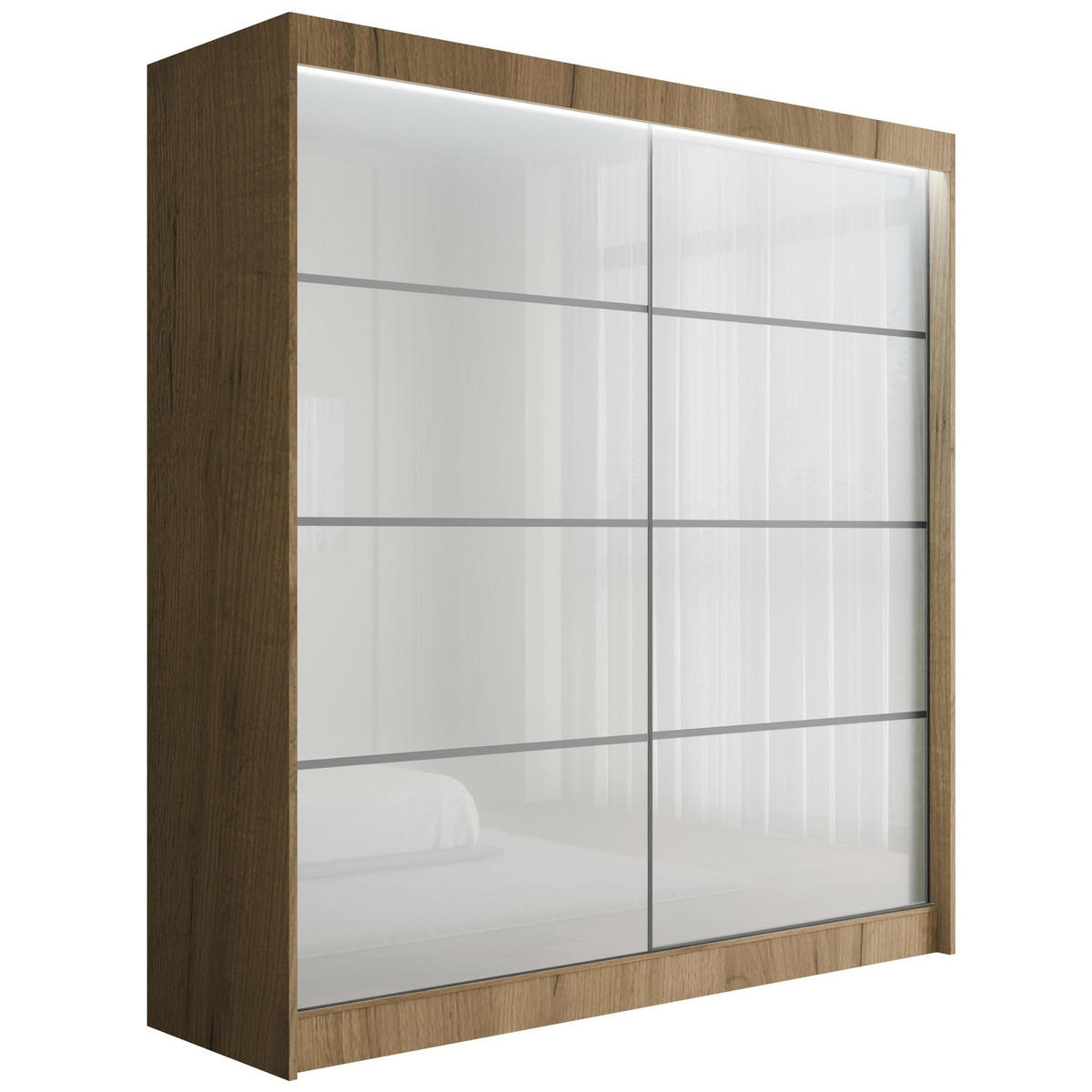 KLEIDERSCHRANK PEKA III mit LED - 200 cm - Braun|Weiß - Braun/Weiß, Holzwerkstoff (200/215/61cm) - ALTDECOR