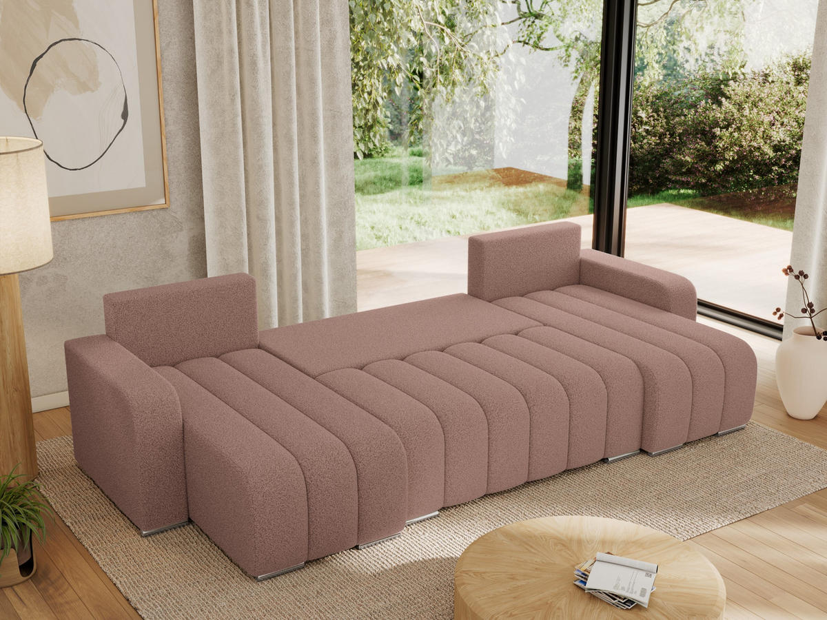 WOHNLANDSCHAFT KIRASSO U Rosa Boucle - Rosa/Grau, Textil/Metall (320/86/147cm) - MKS