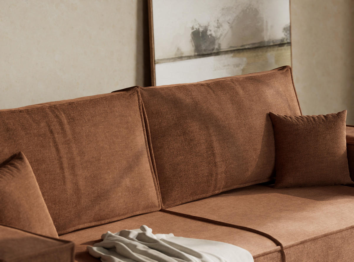 SOFA MIT SCHLAFFUNKTION Milos Hellbraun Chenille-Stoff - Hellbraun/Schwarz, Holz/Holzwerkstoff (255/70/105cm) - Maison de Reve