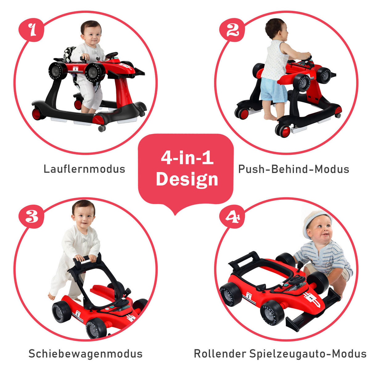 LAUFLERNWAGEN Klappbar Rot - Rot, Kunststoff (64/56/76cm) - COSTWAY