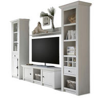 WOHNWAND weiß Pinie Landhaus, Schrankwand 4-teilig 293 x 207 cm - Anthrazit/Weiß, Holzwerkstoff/Metall (63/207/45cm) - Furn.Design