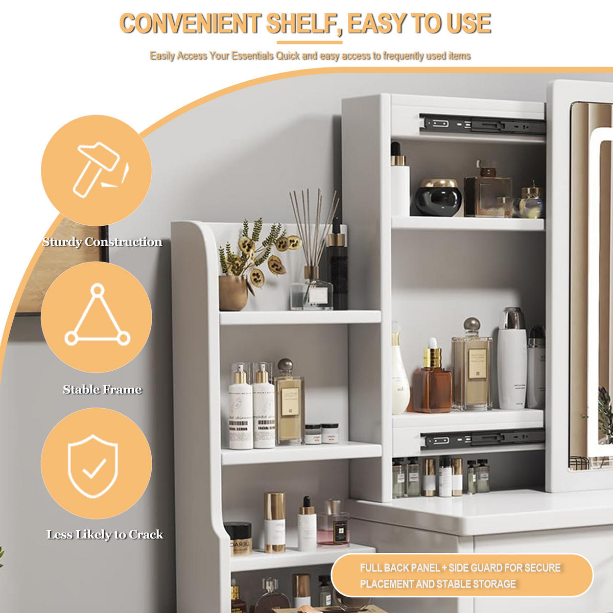 SCHMINKTISCH-SET 85 cm in Weiß mit LED-Spiegel, Hocker & verspiegelten Schiebetüren - Weiß, Holzwerkstoff (85/130/36cm) - Urban Meuble