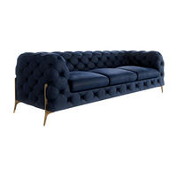 CHESTERFIELD-SOFA 3-Sitzer Lexi Marineblau Samt - Goldfarben/Dunkelblau, Holz/Textil (243/75/100cm) - S-Style Möbel