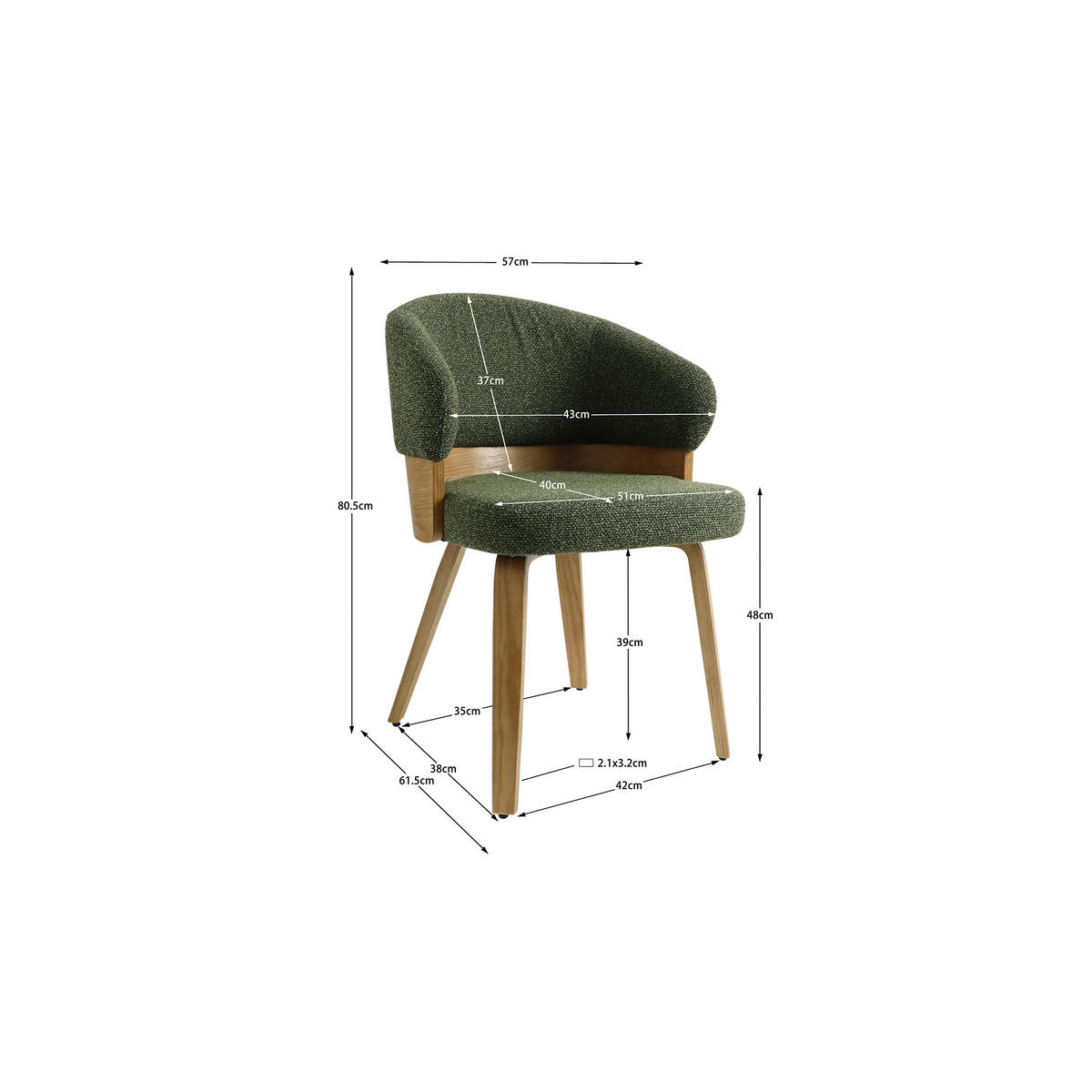ESSZIMMERSTUHL SERENE COCOON aus Sperrholz und Stoff 57x61,5x80,5 - Smaragdgrün, Holz/Textil (61.5/80.5/57cm) - Elementi