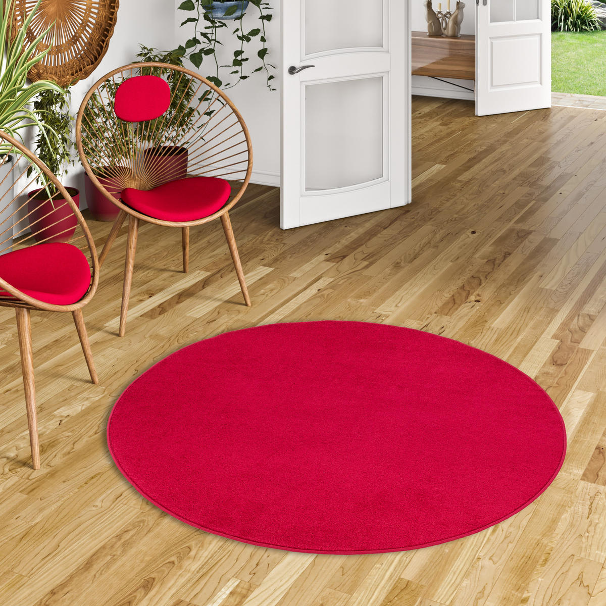 TREND VELOURS TEPPICH JOY RUND - Rot, Textil (133/133cm) - Snapstyle
