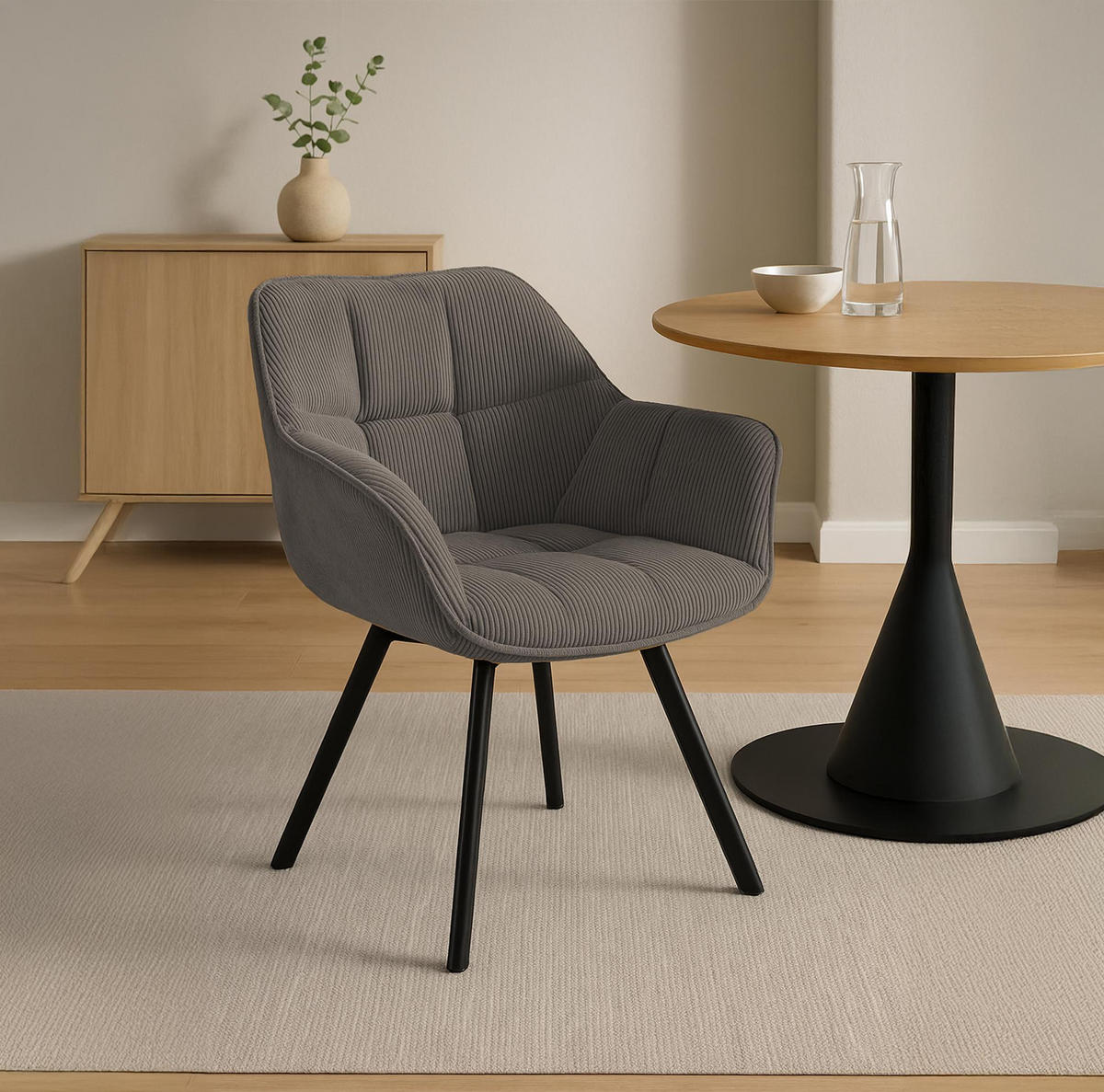 ARMLEHNENSTUHL Cord Braun - Schwarz/Braun, Textil/Metall (60/81/59cm) - CLP