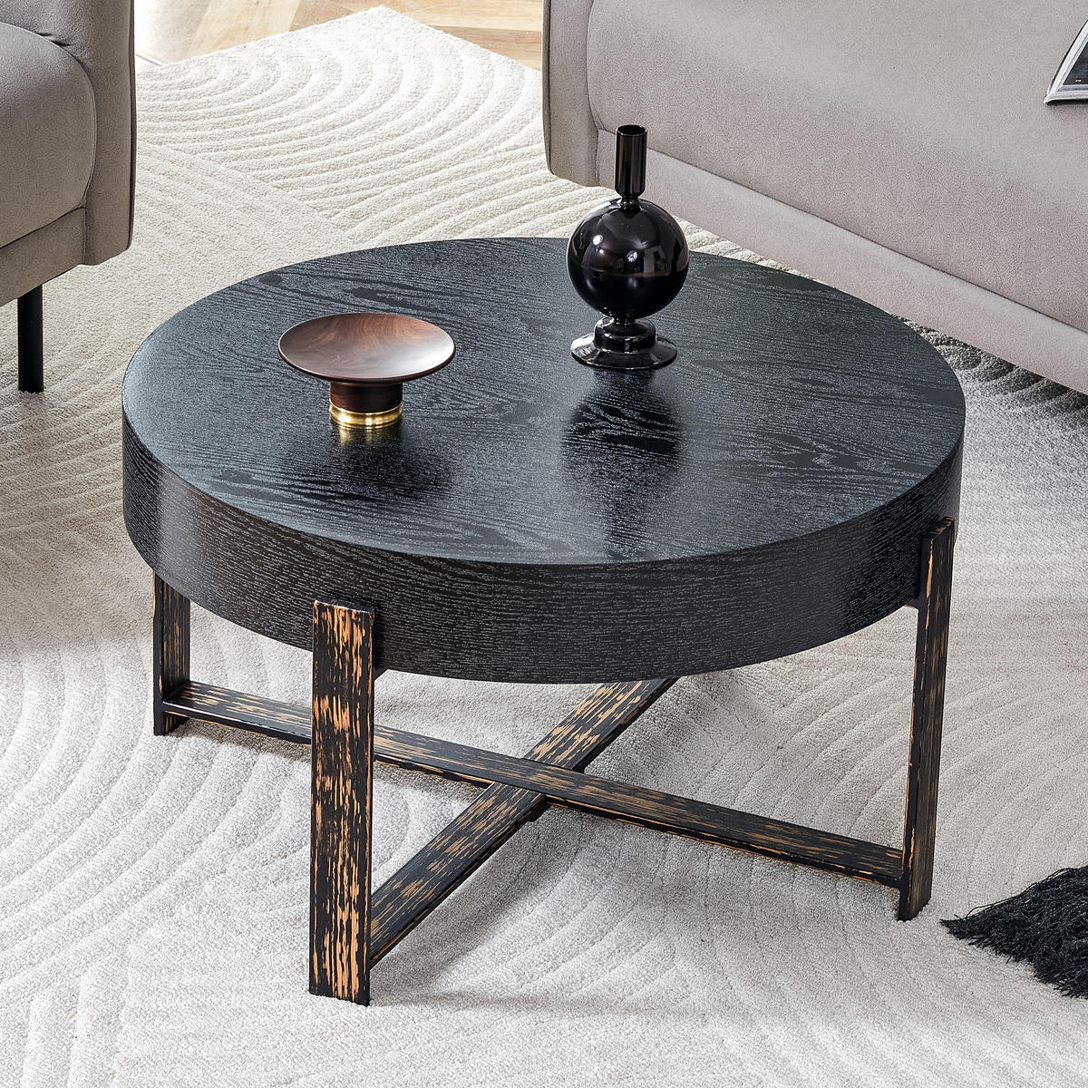 COUCHTISCH in Schwarz Beistelltisch mit stabiler Konstruktion für Wohnzimmer und Schlafzimmer, B68/T68/H39 cm - Schwarz, Holzwerkstoff/Metall (68/68/39cm) - STILVORA