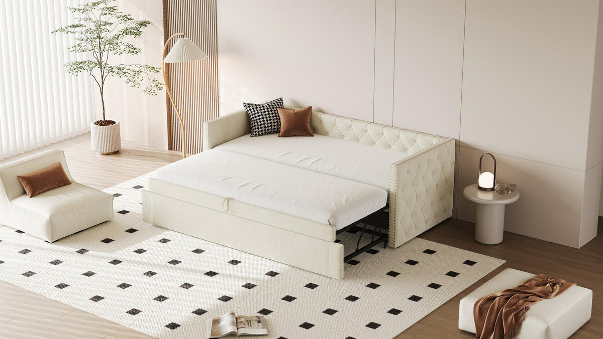 POLSTERBETT 90x200 cm Samt beige - Beige, Textil (90/200cm) - Fortuna Lai