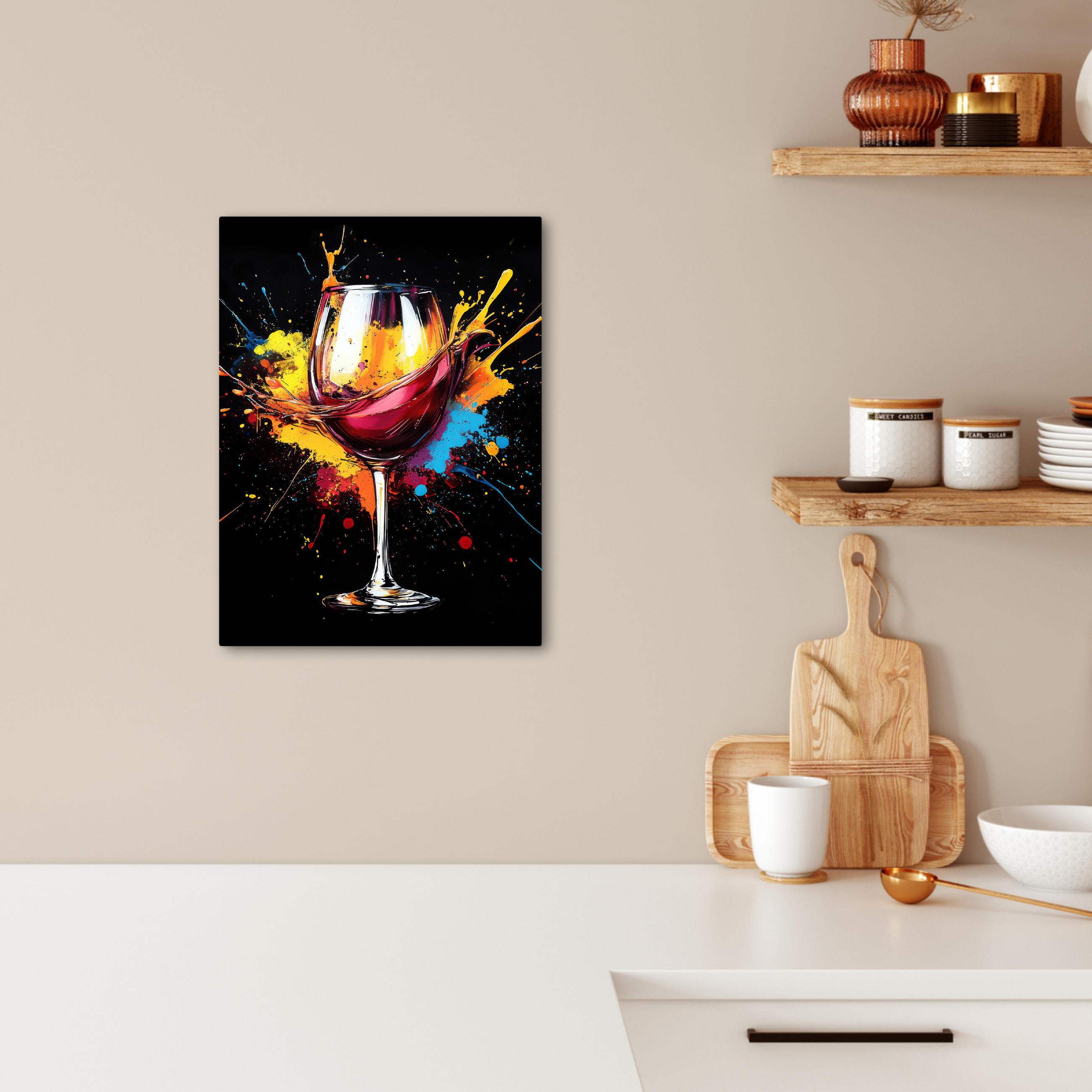 LEINWANDBILD Wein - Glas - Graffiti - Getränk - Rot - Farbe 30x40 cm - Weinrot, Textil (30/40cm) - MuchoWow